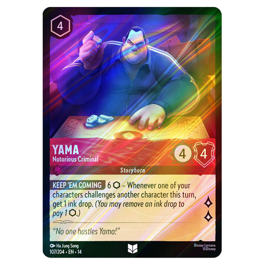 Yama – Notorious Criminal 107/204 card from the Lorcana set Hyperia City