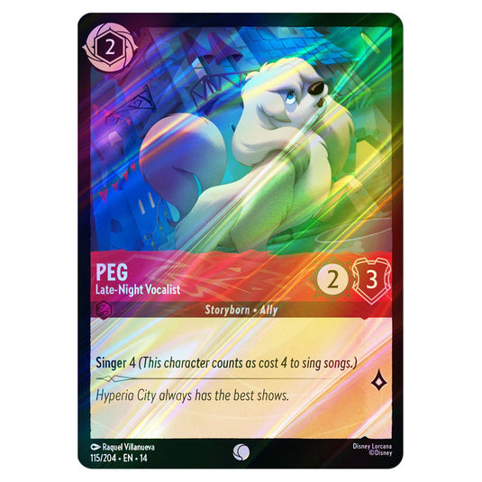 Peg – Late-Night Vocalist 115/204 card from the Lorcana set Hyperia City