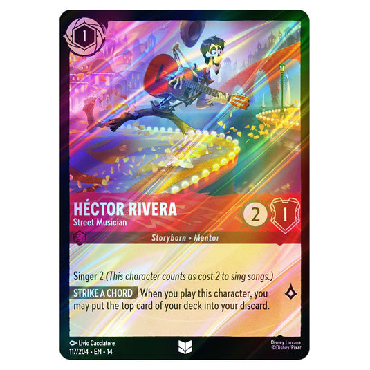 Héctor Rivera – Street Musician 117/204 card from the Lorcana set Hyperia City
