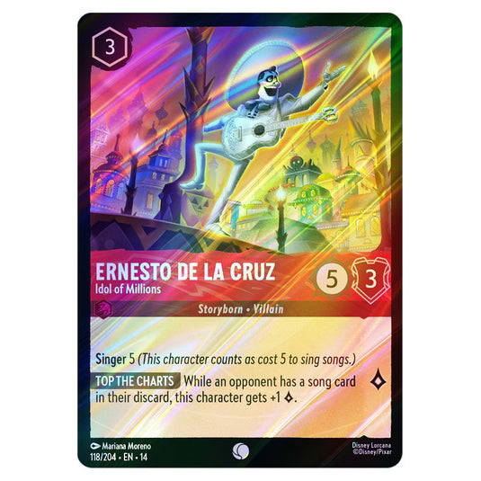 Ernesto de la Cruz – Idol of Millions 118/204 card from the Lorcana set Hyperia City