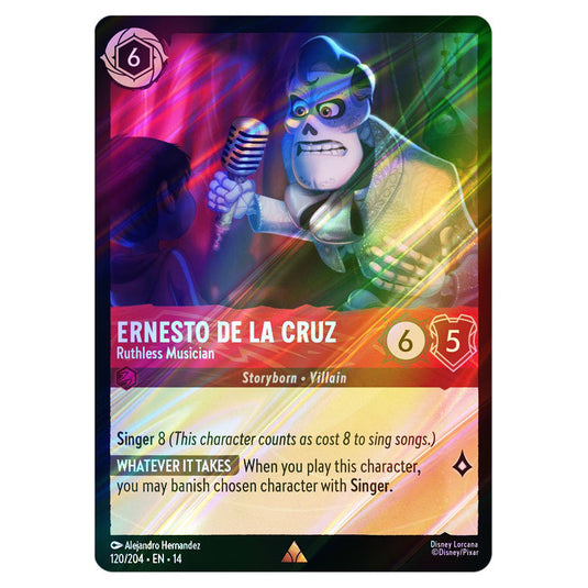 Ernesto de la Cruz – Ruthless Musician 120/204 card from the Lorcana set Hyperia City