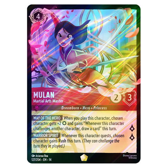 Mulan – Martial Arts Master 127/204 card from the Lorcana set Hyperia City