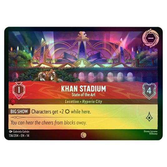 Khan Stadium – State of the Art 136/204 card from the Lorcana set Hyperia City