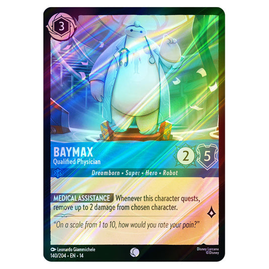 Baymax – Qualified Physician 140/204 card from the Lorcana set Hyperia City