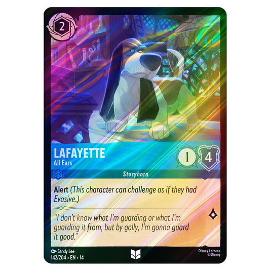 Lafayette – All Ears 142/204 card from the Lorcana set Hyperia City