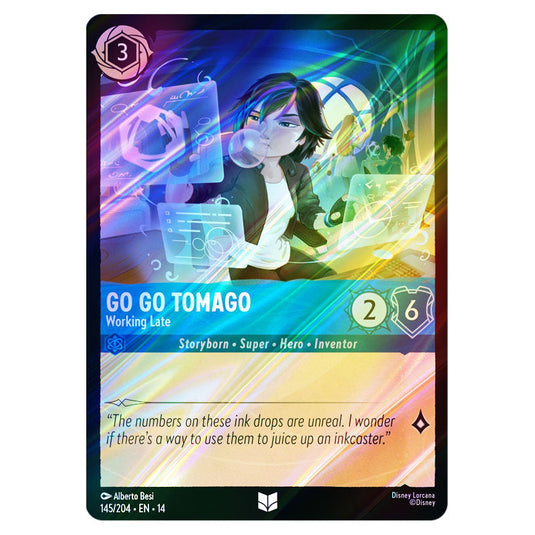 Go Go Tomago – Working Late 145/204 card from the Lorcana set Hyperia City