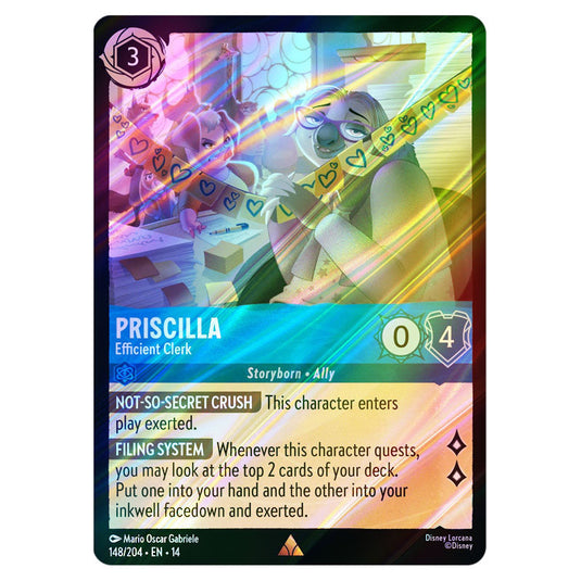 Priscilla – Efficient Clerk 148/204 card from the Lorcana set Hyperia City