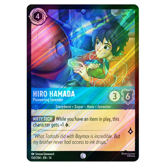 Hiro Hamada – Pioneering Inventor 150/204 card from the Lorcana set Hyperia City