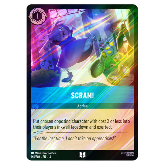 Scram! 165/204 card from the Lorcana set Hyperia City