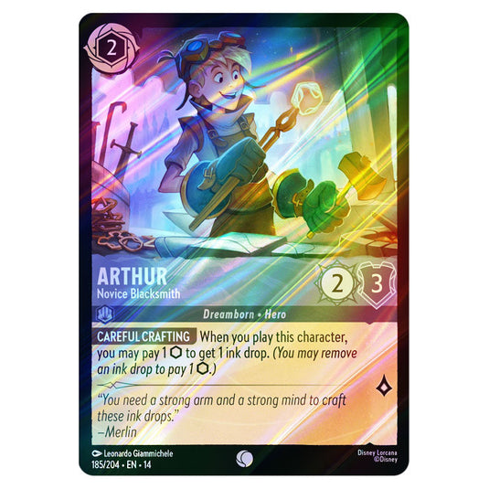 Arthur – Novice Blacksmith 185/204 card from the Lorcana set Hyperia City