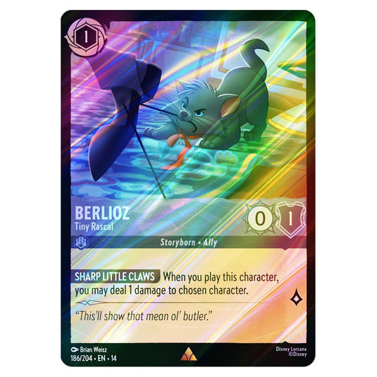 Berlioz – Tiny Rascal 186/204 card from the Lorcana set Hyperia City