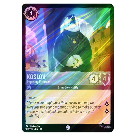Koslov – Imposing Enforcer 189/204 card from the Lorcana set Hyperia City