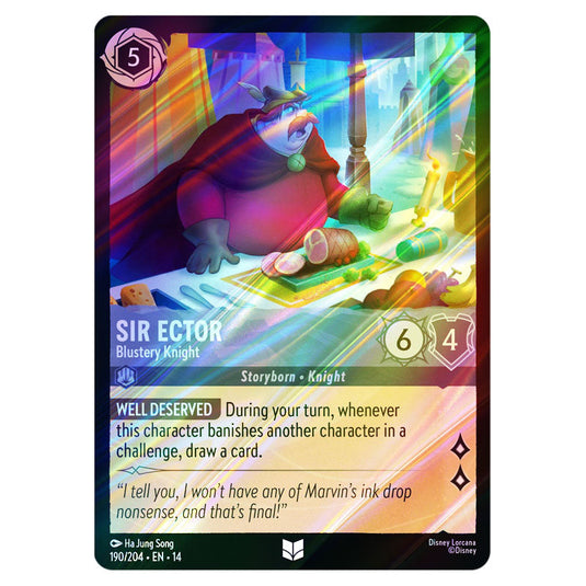 Sir Ector – Blustery Knight 190/204 card from the Lorcana set Hyperia City