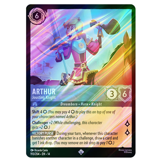 Arthur – Jousting Knight 193/204 card from the Lorcana set Hyperia City