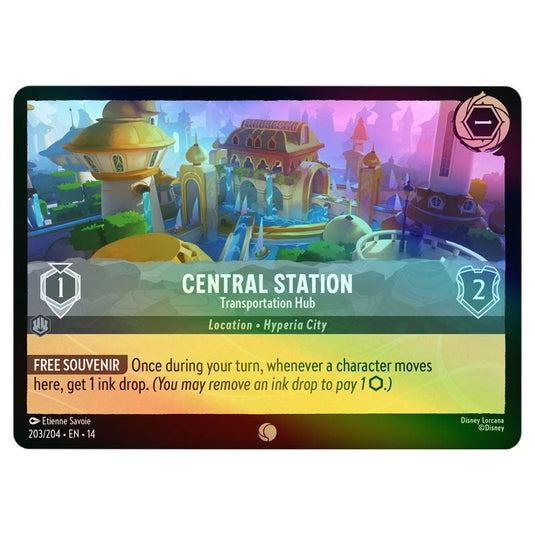 Central Station – Transportation Hub 203/204 card from the Lorcana set Hyperia City