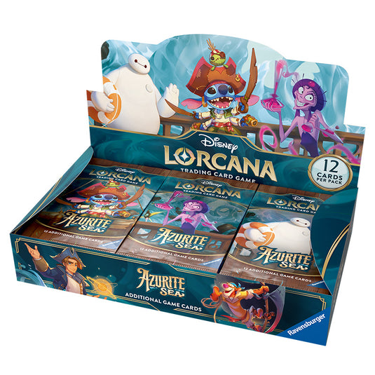 Front Facing Product shot of the Lorcana Azurite Sea Booster Box