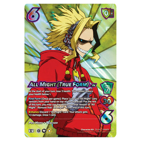 All Might (True Form) card from the My Hero Academia set Jet Burn CH-ALT MHA06 1/17