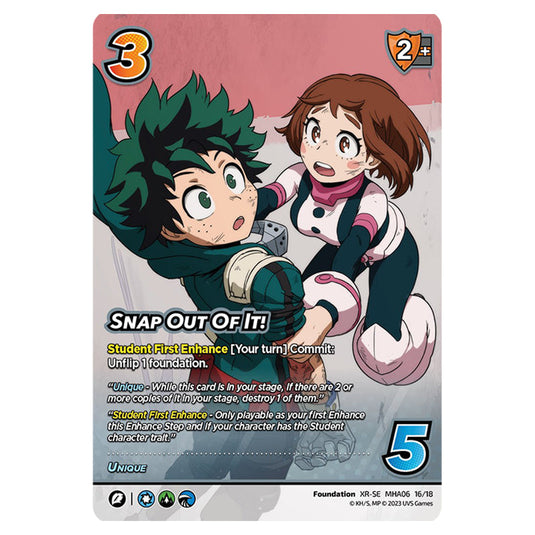 Snap Out Of It! card from the My Hero Academia set Jet Burn XR-SE MHA06 16/18