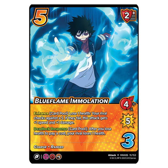 Blueflame Immolation card from the My Hero Academia set Jet Burn R MHA06 11/153