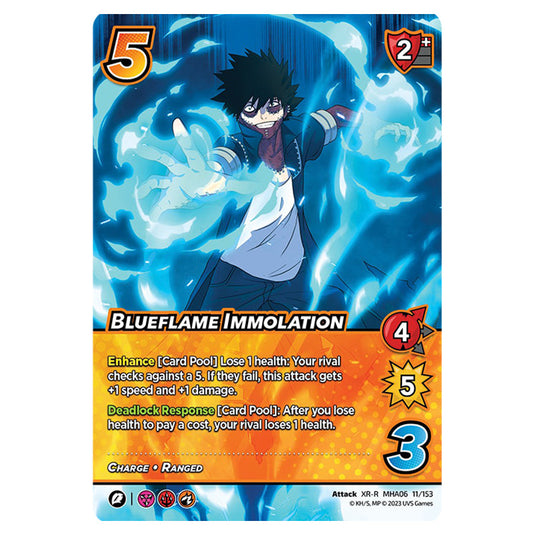 Blueflame Immolation card from the My Hero Academia set Jet Burn XR-R MHA06 11/153