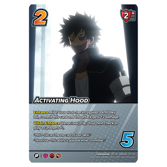 Activating Hood card from the My Hero Academia set Jet Burn XR-UC MHA06 15/153