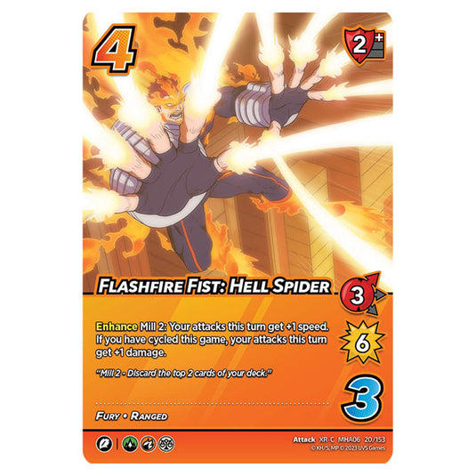 Flashfire Fist: Hell Spider card from the My Hero Academia set Jet Burn XR-C MHA06 20/153