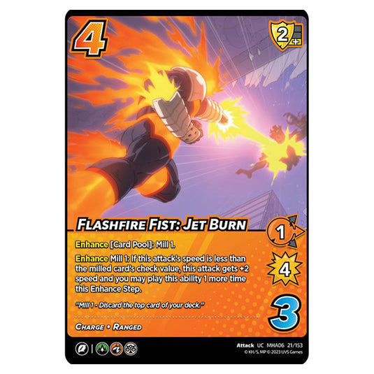 Flashfire Fist: Jet Burn card from the My Hero Academia set Jet Burn UC MHA06 21/153