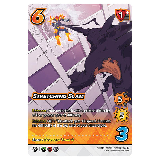 Stretching Slam card from the My Hero Academia set Jet Burn XR-UR MHA06 49/153