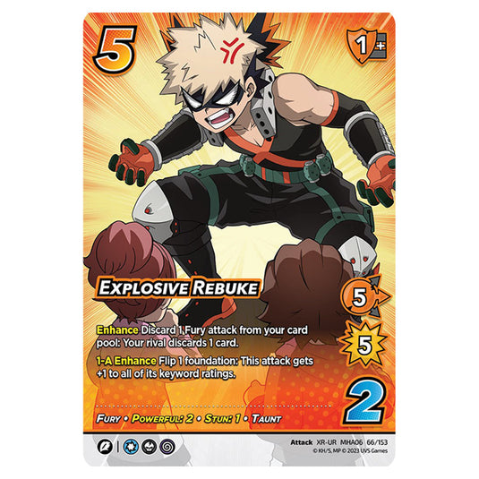 Explosive Rebuke card from the My Hero Academia set Jet Burn XR-UR MHA06 66/153