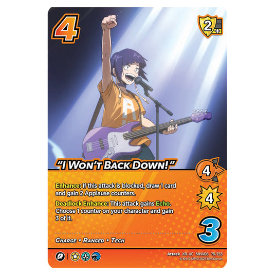 "I Won't Back Down!" card from the My Hero Academia set Jet Burn XR-UC MHA06 76/153