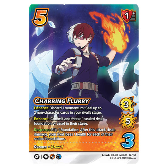 Charring Flurry card from the My Hero Academia set Jet Burn XR-UR MHA06 92/153