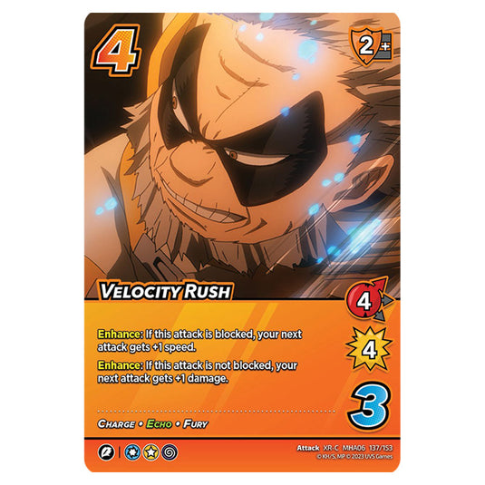 Velocity Rush card from the My Hero Academia set Jet Burn XR-C MHA06 137/153