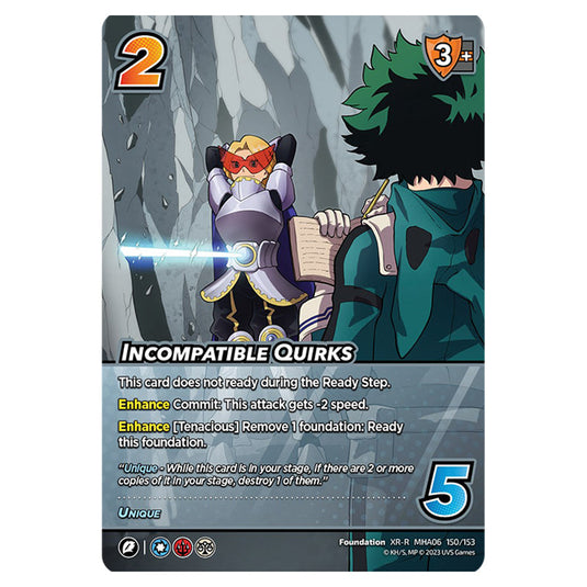 Incompatible Quirks card from the My Hero Academia set Jet Burn XR-R MHA06 150/153