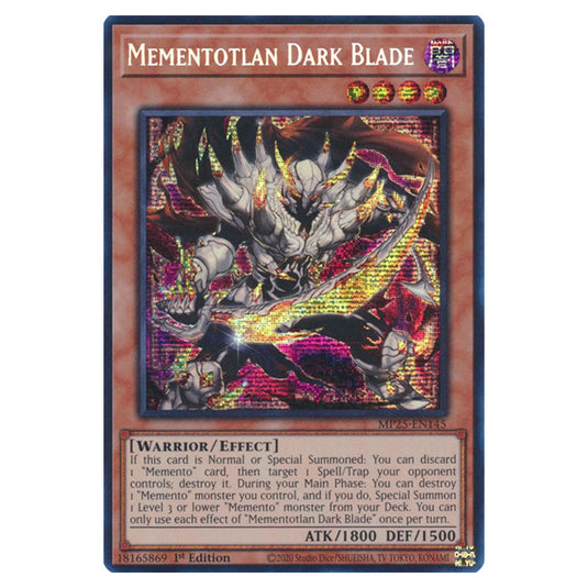 Mementotlan Dark Blade MP25-EN145 card from the Yu-Gi-Oh! set 2025 Mega Pack