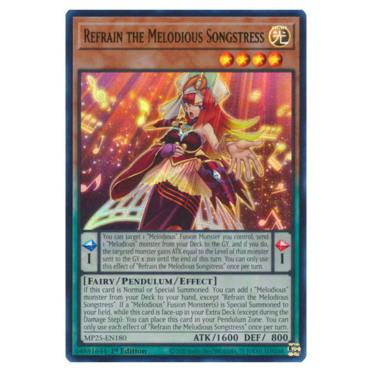 Refrain the Melodious Songstress MP25-EN180 card from the Yu-Gi-Oh! set 2025 Mega Pack
