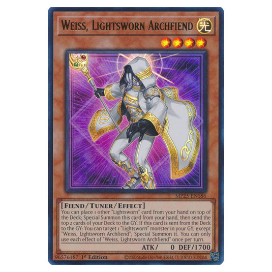 Weiss, Lightsworn Archfiend MP25-EN186 card from the Yu-Gi-Oh! set 2025 Mega Pack