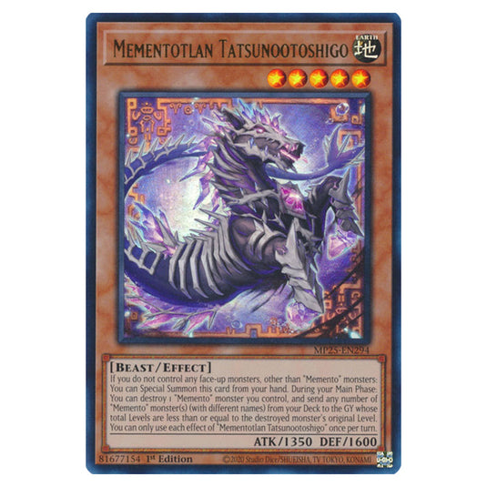 Mementotlan Tatsunootoshigo MP25-EN294 card from the Yu-Gi-Oh! set 2025 Mega Pack