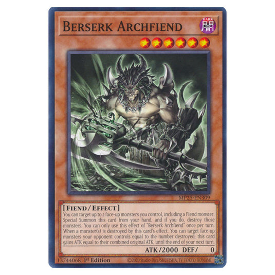Berserk Archfiend MP25-EN309 card from the Yu-Gi-Oh! set 2025 Mega Pack