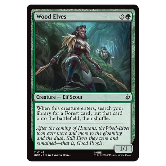 Wood Elves 0142 card from the Magic The Gathering set The Hobbit