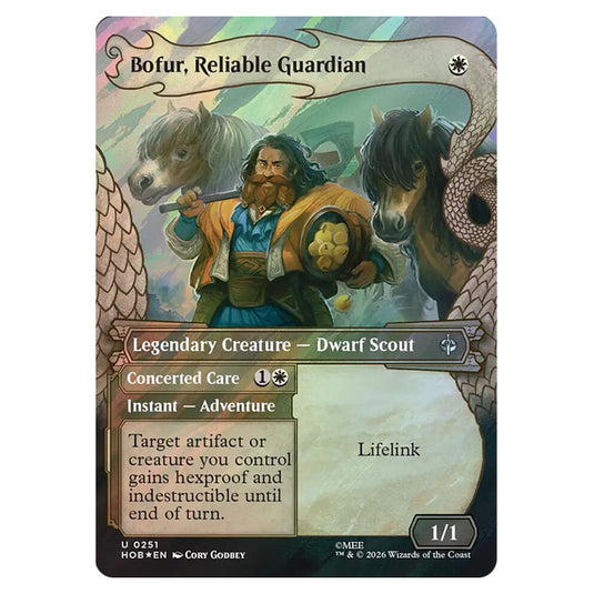 Bofur, Reliable Guardian // Concerted Care 0251 card from the Magic The Gathering set The Hobbit