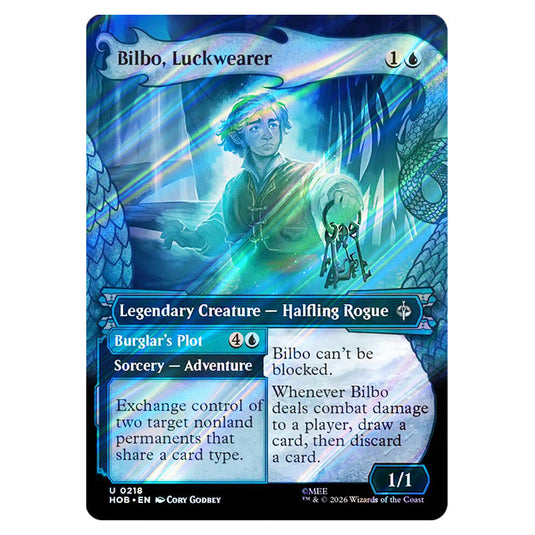 Bilbo, Luckwearer // Burglar's Plot 0218 card from the Magic The Gathering set The Hobbit
