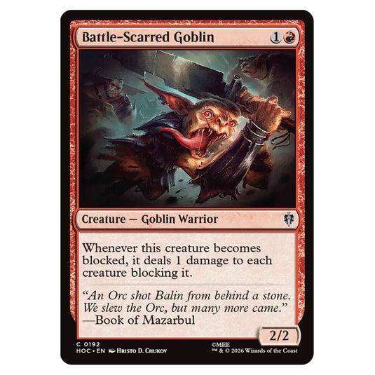 Battle-Scarred Goblin 0192 card from the Magic The Gathering set The Hobbit Eternal