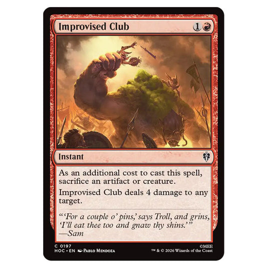 Improvised Club 0197 card from the Magic The Gathering set The Hobbit Eternal