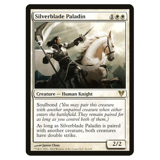 Silverblade Paladin 0036 card from the Magic The Gathering set Avacyn Restored