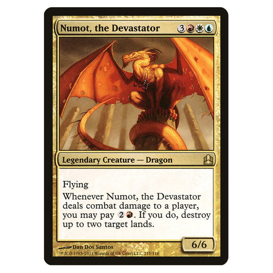 Numot, the Devastator 215 card from the Magic The Gathering set Commander 2011