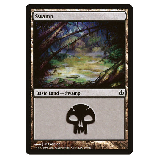 Swamp 309 card from the Magic The Gathering set Commander 2011