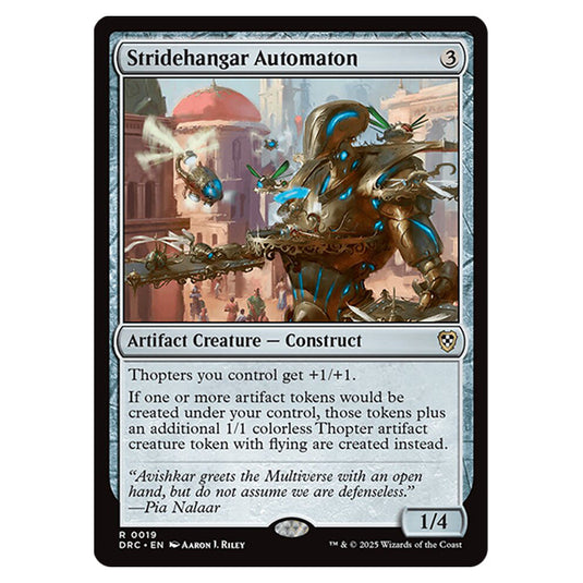 Stridehangar Automaton 0019 card from the Magic The Gathering set Aetherdrift Commander