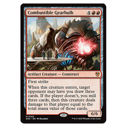 Combustible Gearhulk 0102 card from the Magic The Gathering set Aetherdrift Commander