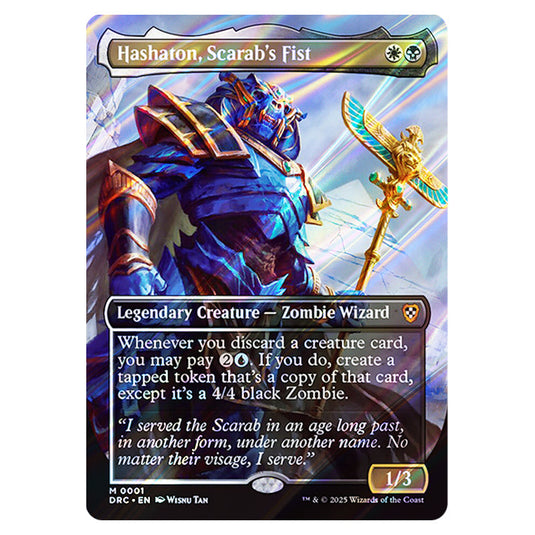 Hashaton, Scarab's Fist 0001 card from the Magic The Gathering set Aetherdrift Commander