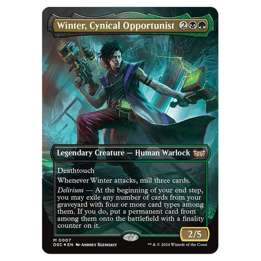 Winter, Cynical Opportunist 007 card from the Magic The Gathering set Duskmourn: House of Horror Commander